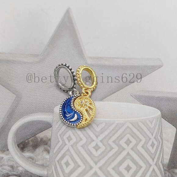 Pandora Two-tone Splittable Sun & Moon Dangle Charm - Picture 4 of 8